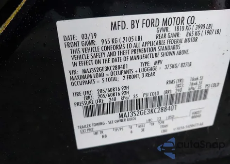 2019 Ford Ecosport Se из США, поврежденный, VIN MAJ3S2GE3KC288401